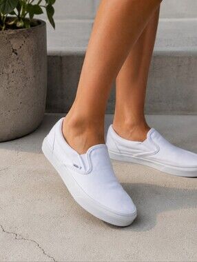 Vans Asher True White Canvas Slip On Sneakers